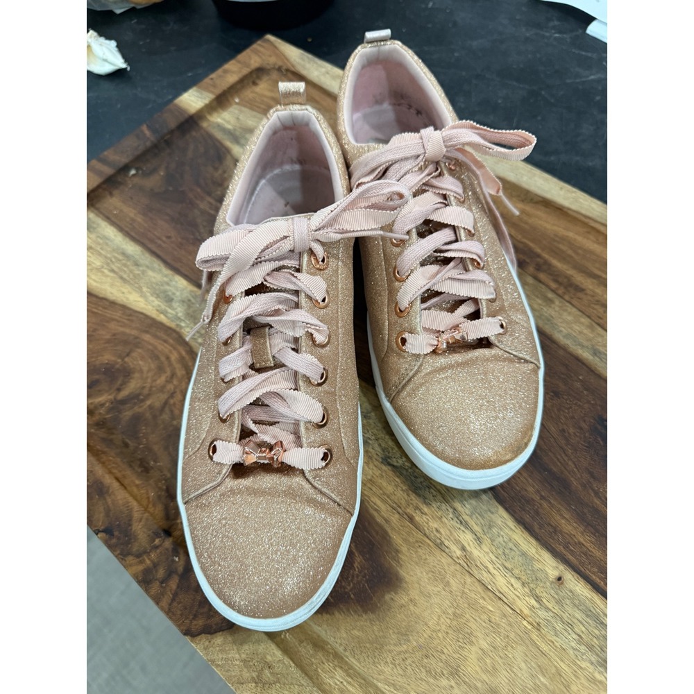 Ted Baker London Kelleit Rose Gold Glitter Ribbon Lace Sneakers Womens 10